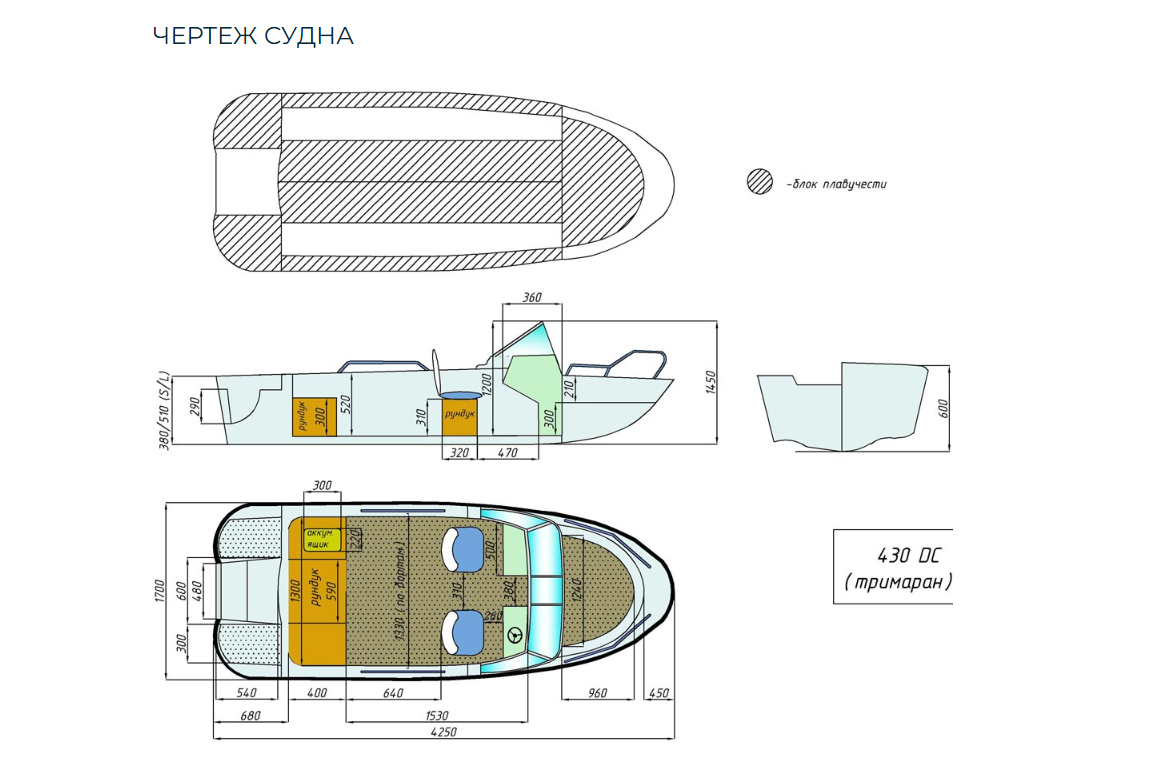Стеклопластиковый катер Wyatboat-430 DC (тримаран) в Димитровграде Стеклопластиковый катер Wyatboat-430 DC (тримаран) в Димитровграде